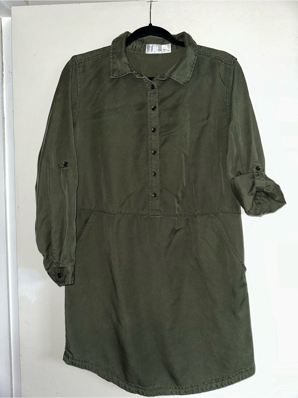 Time and Tru Olive Green Button-Front Shirt Dress